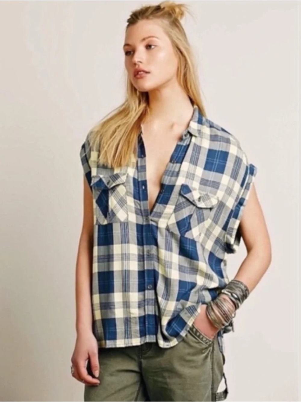 Rails x Free People Collab Britt Plaid Flannel Sleeveless Button-Front Blouse XS